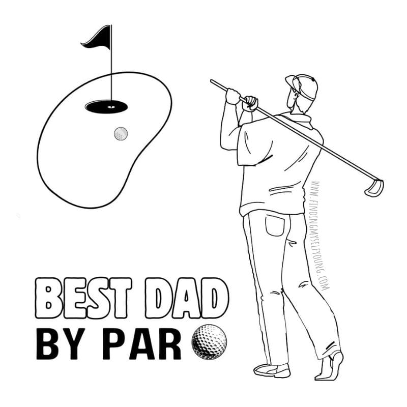 Best Dad by Par card front image of Dad hitting a golf ball towards the green.